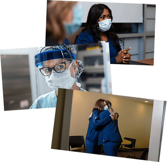 A group of three images of nurses.