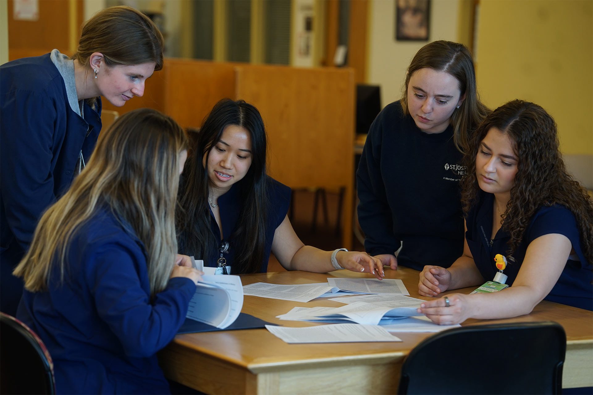 Students working in the library.